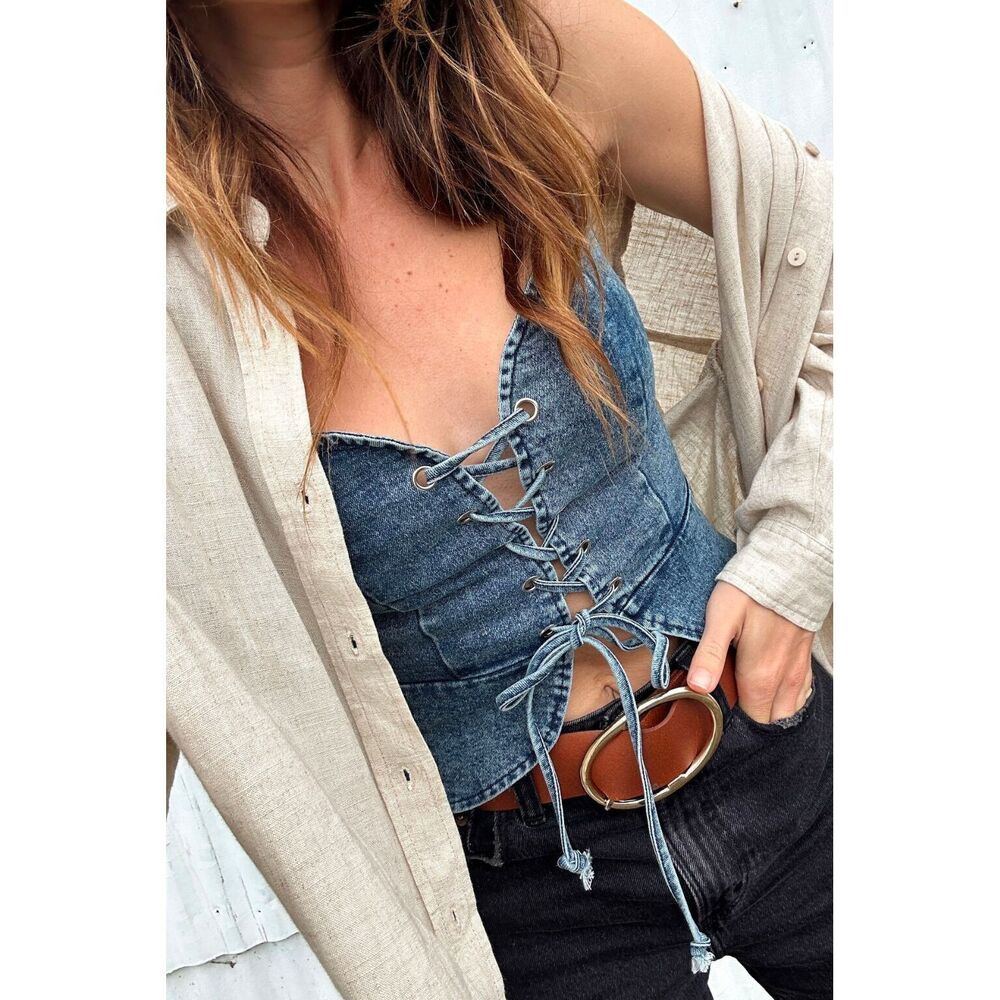 12th Tribe Spears Denim Bustier Size M NEW W/TAGS